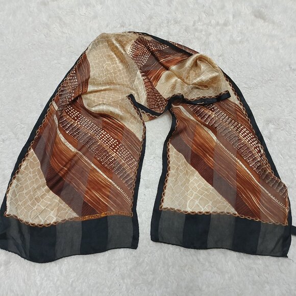 Adrienne Vittadini Brown Silk Oblong Rectangle Scarf - Picture 1 of 8